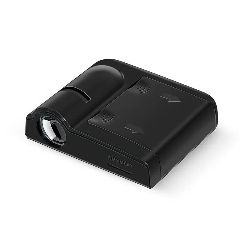 Beige and black ABS plastic universal car door projection lamp showing scale at 6.5cm long.