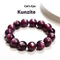Natural purple lepidolite crystal bracelet with polished round beads, showing different size options.