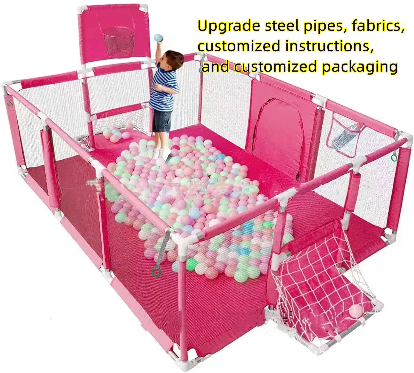 Children's playpen tent with stainless steel frame and Oxford cloth fabric in available colours