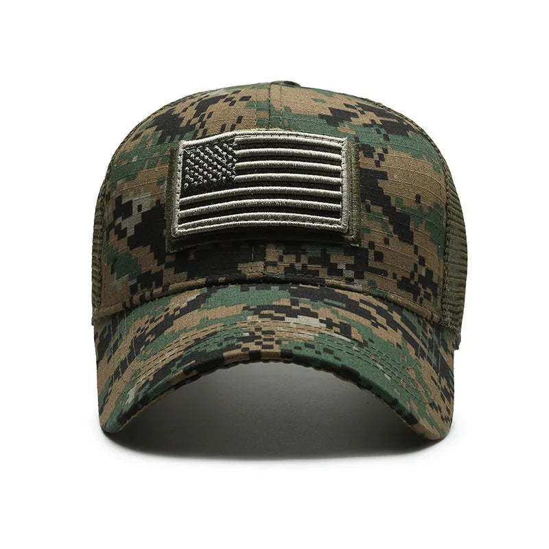 Tactical camouflage baseball hat with tear mark Velcro patches on adjustable cotton cap