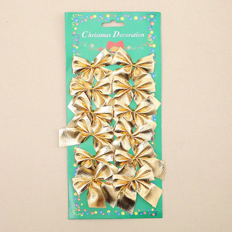 5 cm polyester Christmas bow ornament in metallic red gold colour