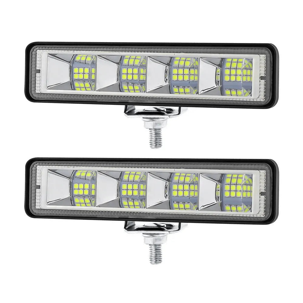 Set of four white aluminium car LED work lights for automotive and vehicle modification.