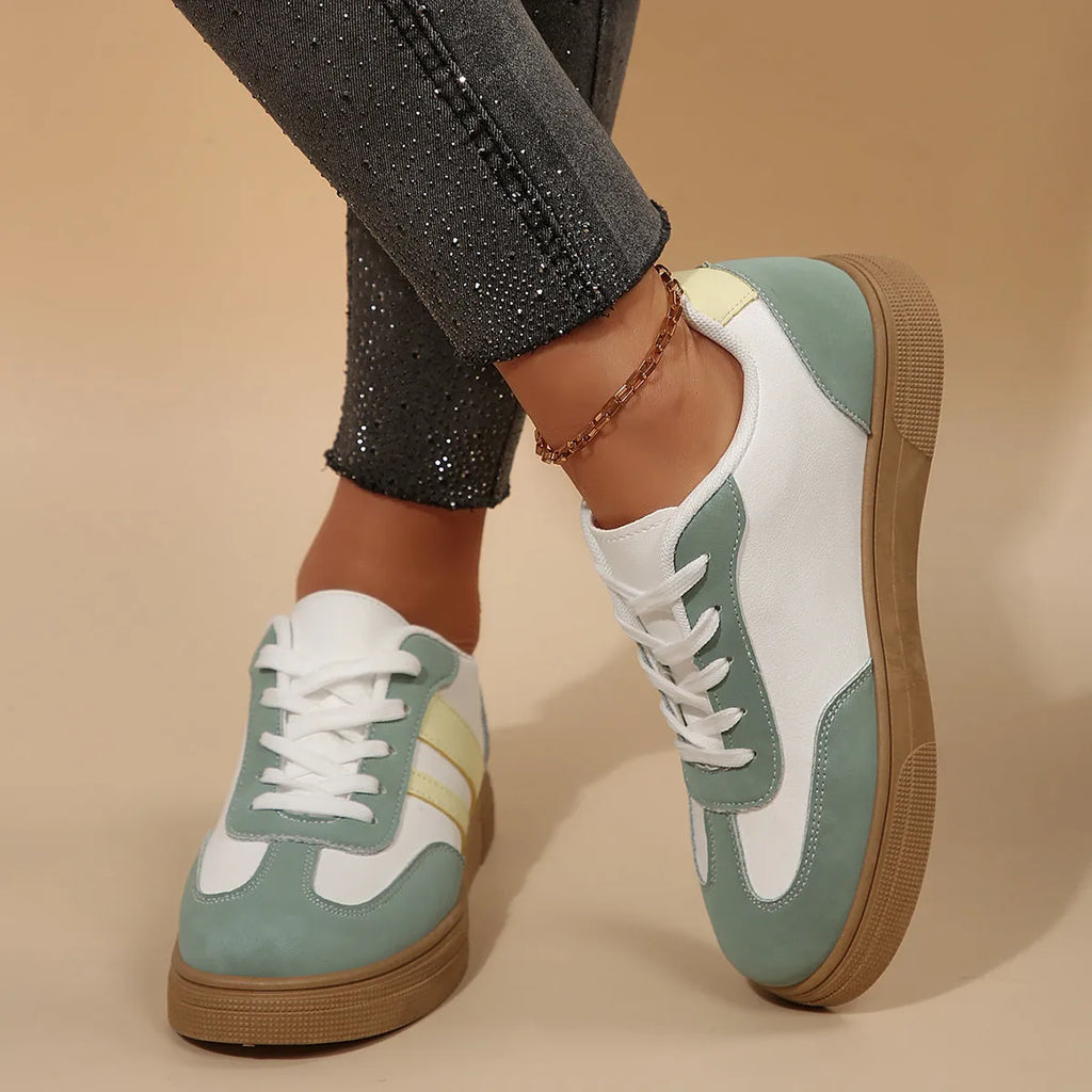 Retro sports casual shoes for women with cross straps, leather stitching, and artificial PU upper in assorted colours