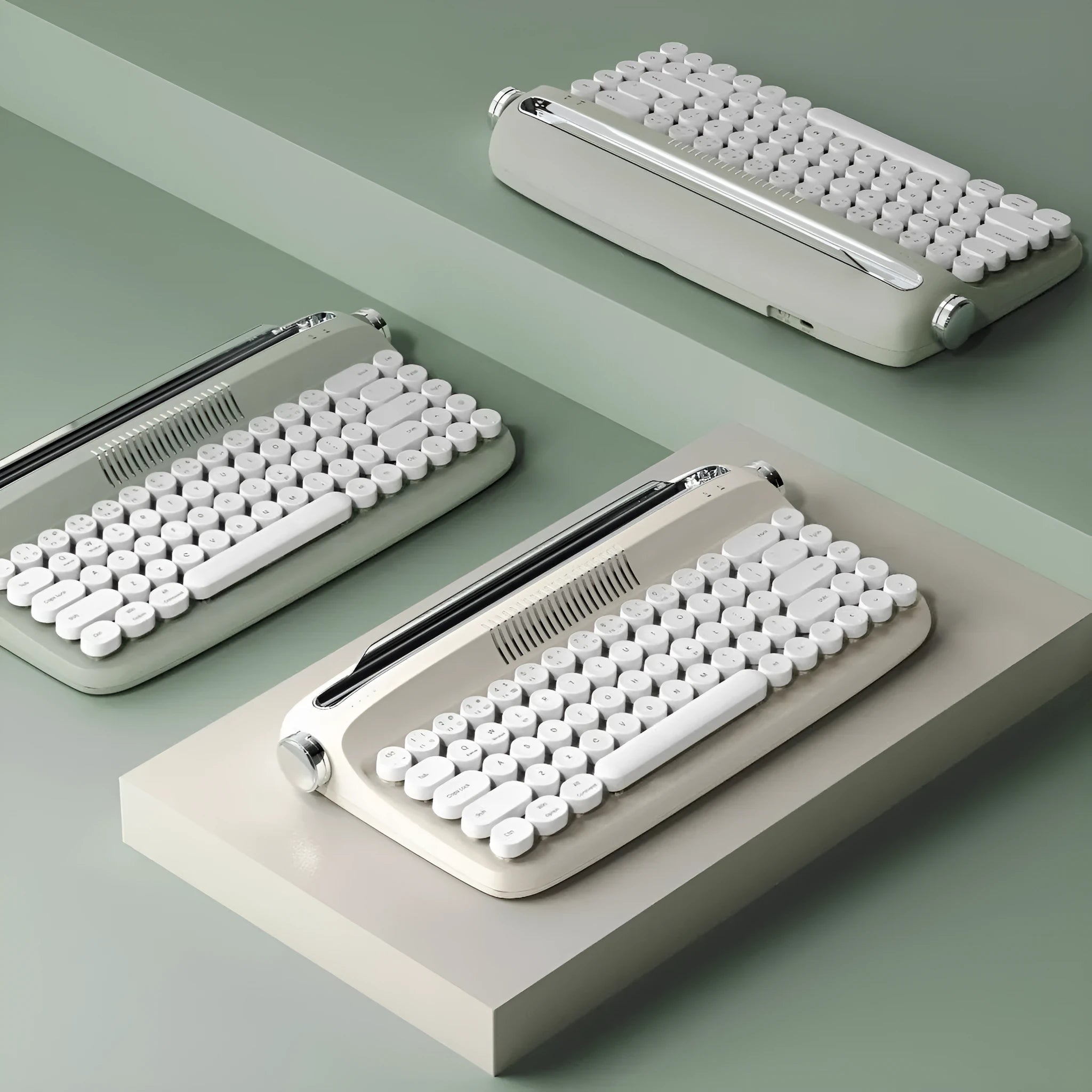 B307 rechargeable retro Bluetooth wireless keyboard in sand beige with ABS construction and retro design