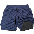 Men's camouflage pattern sports shorts with double-layer construction in cotton blend fabric