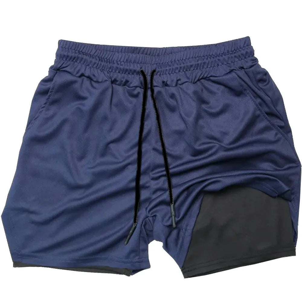 Men's camouflage pattern sports shorts with double-layer construction in cotton blend fabric
