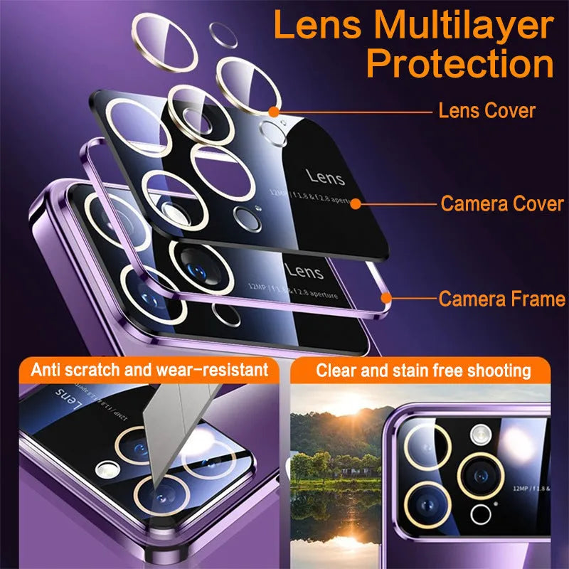 Electroplated TPU phone case with large window and magnetic suction, dark purple colour, for iPhone 14 Pro Max