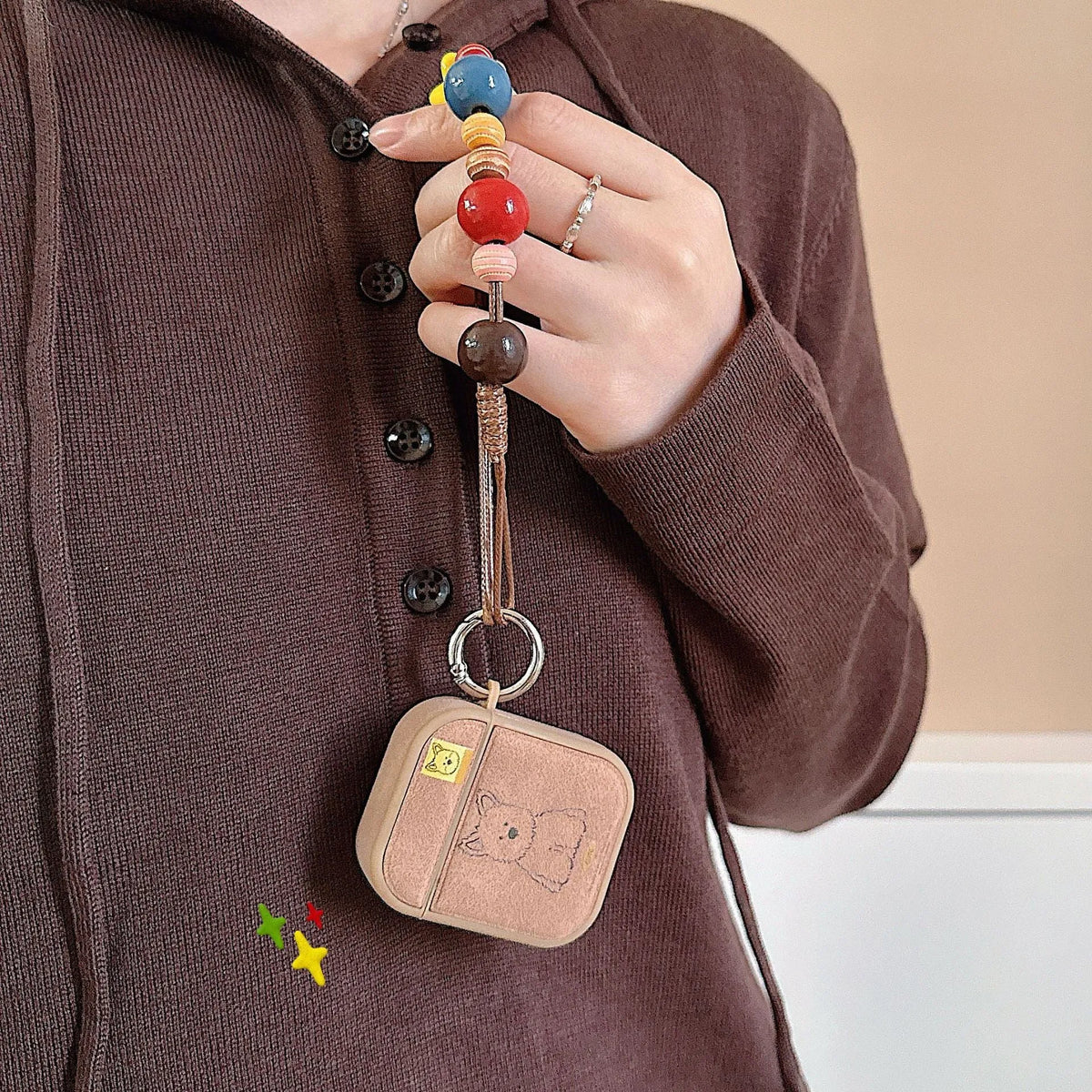 Brown dog magnetic TPU earphone sleeve for Apple AirPods with lanyard and all-inclusive cover