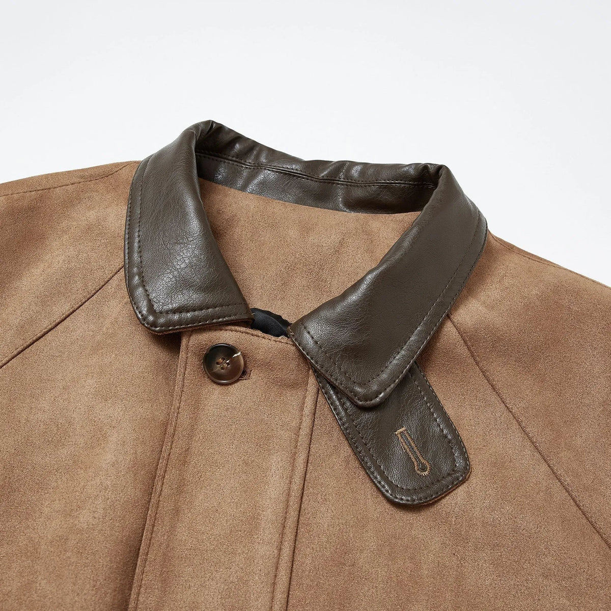 Men's retro suede-stitching polo collar jacket in black or brown, long sleeve, sizes M to 3XL