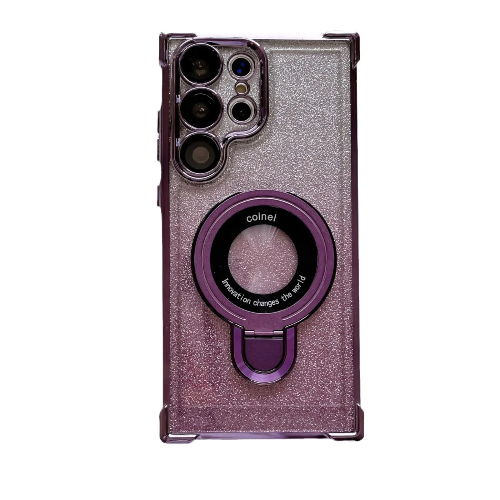 Electroplating four-corner airbag drop-resistant phone case for Samsung with bracket and magnetic suction in black