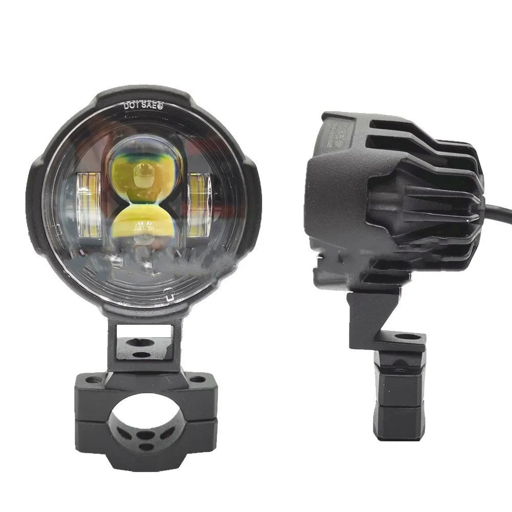 120W LED motorcycle spotlight, aluminium alloy, 64.5 x 22 x 22 mm, 8000lm, 7500K, universal 9-30V, blue red white yellow light