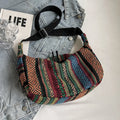 Ethnic style canvas crossbody dumpling bag with sewing thread detailing in five colour options