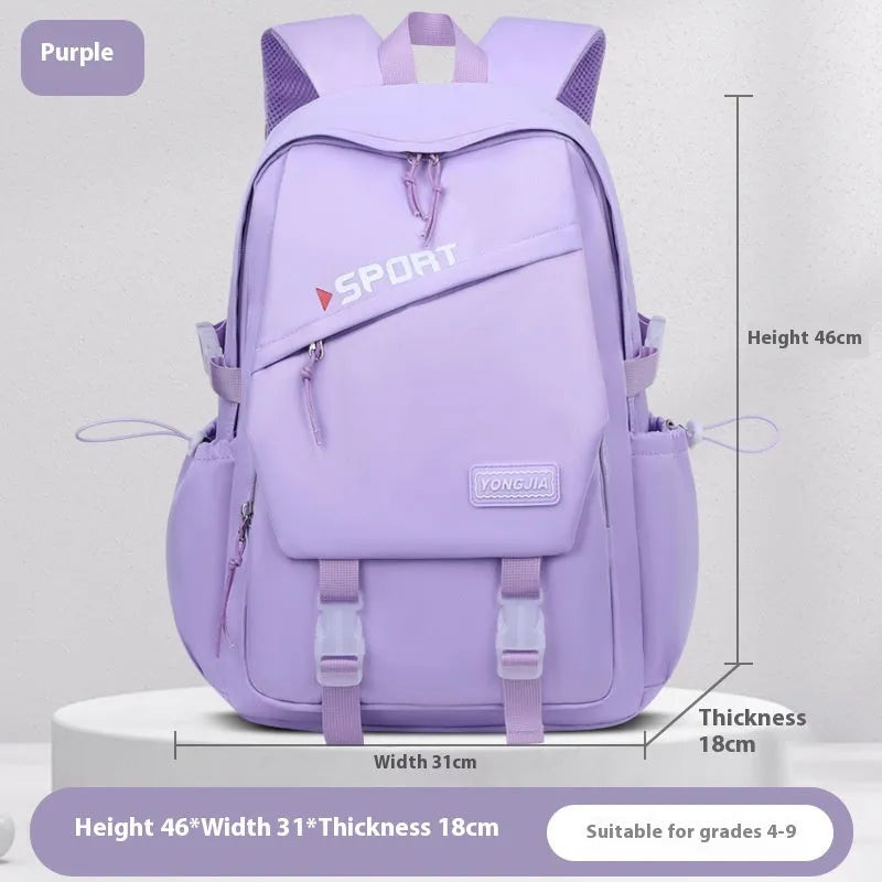 School Trends backpack in gray, large capacity Oxford cloth with curved shoulder straps for school use
