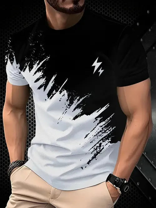 Men's loose fit casual short sleeve T-shirt in polyester, shown in a contrast colour option.