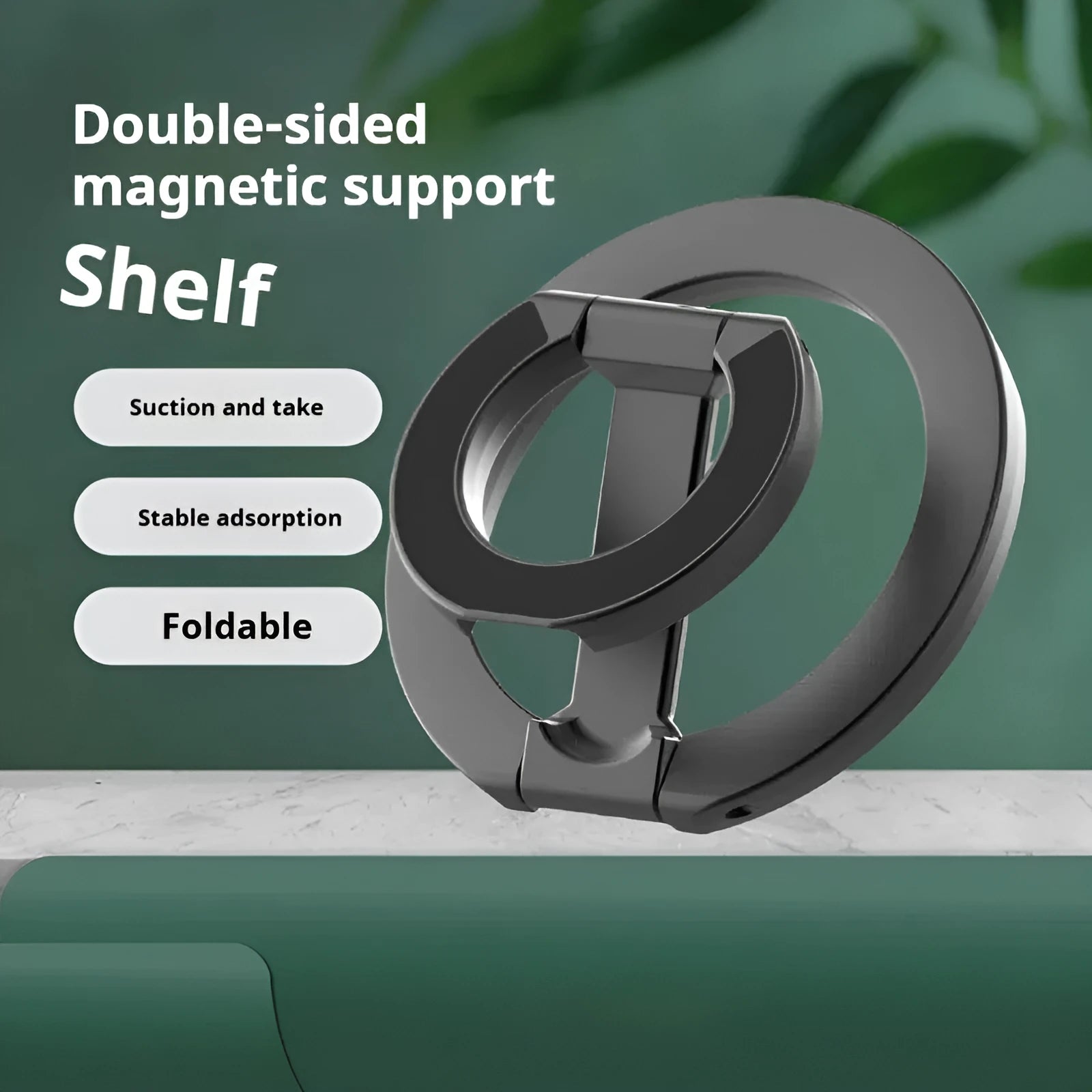 Double-sided magnetic phone holder in alloy, available in four colours: Cool Black, Ivory White, Dark Night Purple, Yuefeng Blue