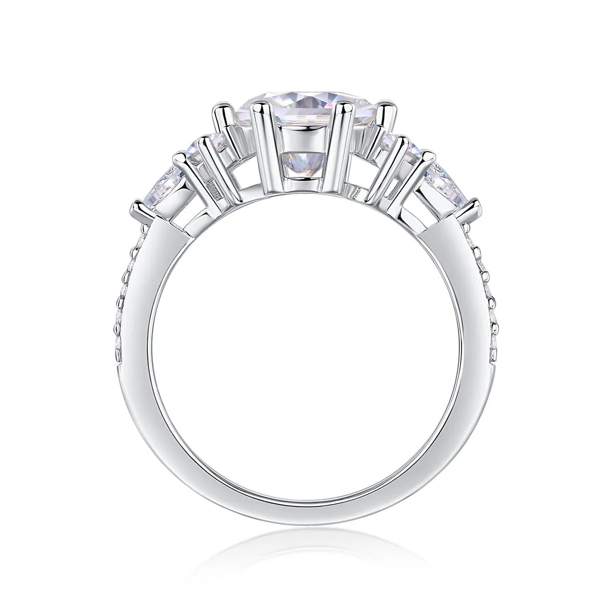 2-carat moissanite wedding ring set S925 silver platinum-plated band on white background with gift box and GRA certificate