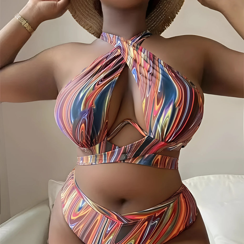 Women's floral high waist bikini swimsuit in picture colour with plus sizes available