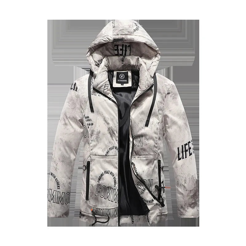 Men winter jacket with velvet pattern in black, thickening plus velvet cotton coat