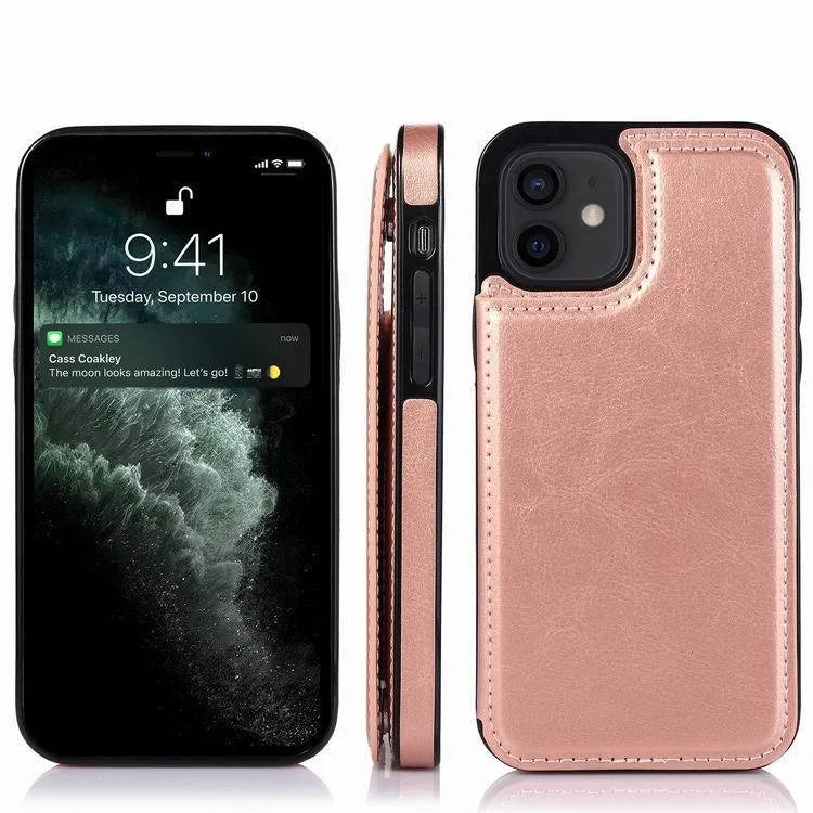 Crazy horse pattern leather double buckle bracket holster phone case for iPhone 13 in multiple colours