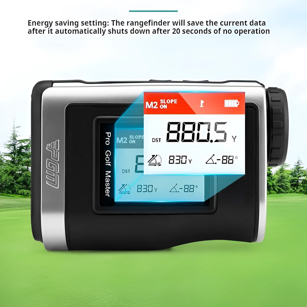 HD colour screen golf distance meter laser rangefinder in black or white, 600 m or 1300 m, 180 g, with zipper case