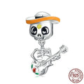 925 silver guitar skull scattered bead, 2.1 x 1.4cm, 2.5g, dripping oil finish, colour BSC327