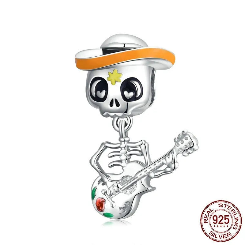 925 silver guitar skull scattered bead, 2.1 x 1.4cm, 2.5g, dripping oil finish, colour BSC327