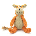 Four animal-shaped dog plush toys: donkey, elephant, orangutan and rabbit designs with squeakers