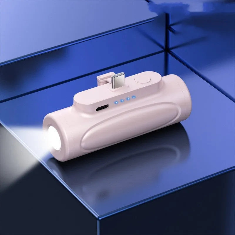 Black Creative Power Bank Glare Flashlight showing USB-C port and LED torch, dimensions 83x27x41mm.