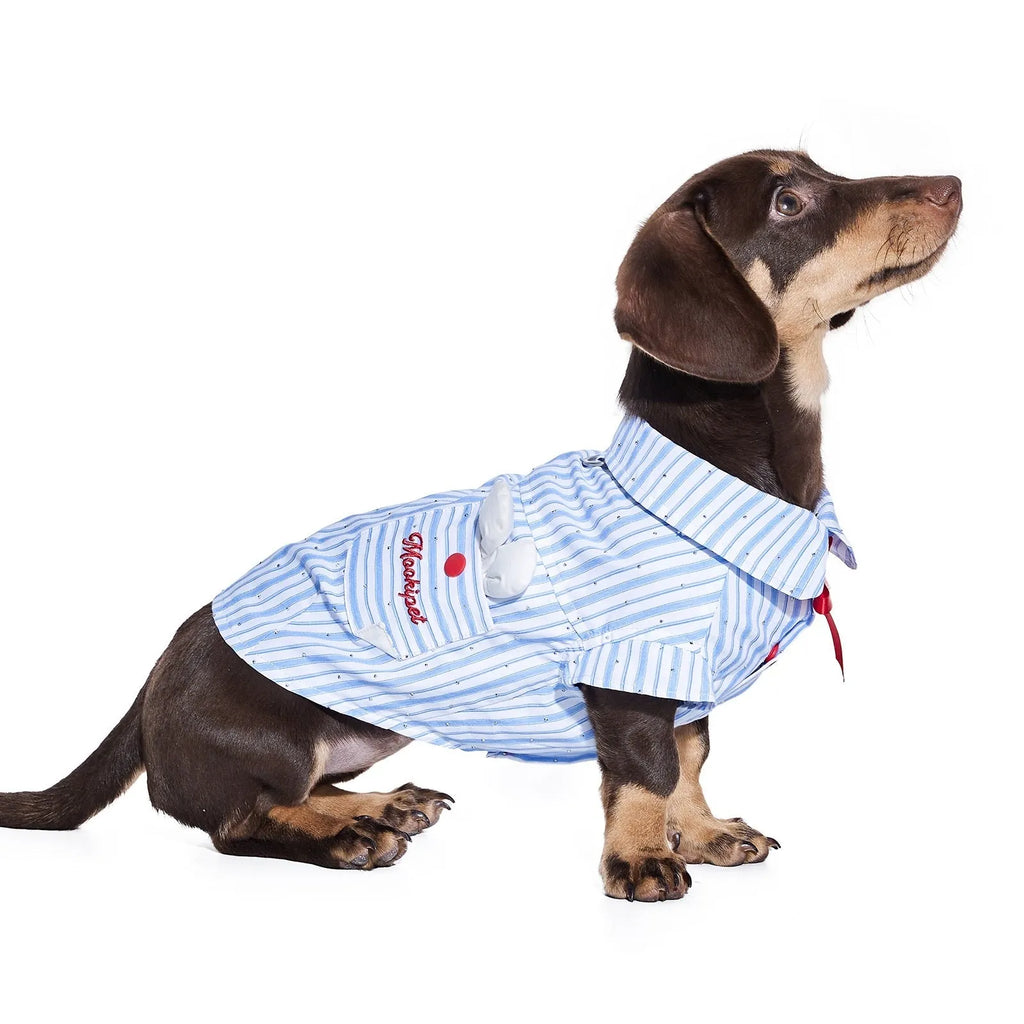 Blue Schnauzer summer thin pet shirt in 55% polyester and 45% cotton, casual unisex dog clothing