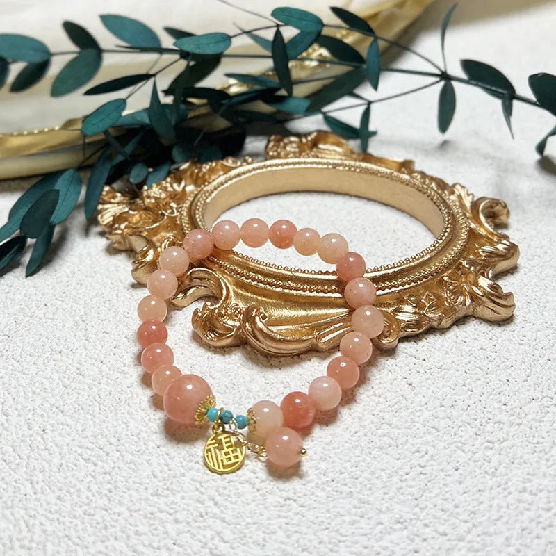 Pink natural stone and alloy simple style bracelet for women