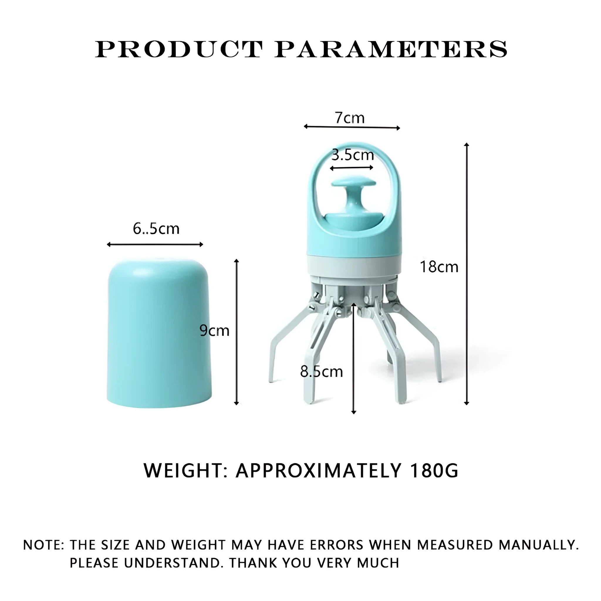 Blue portable pet pooper scooper with claw mechanism and built-in bag dispenser.