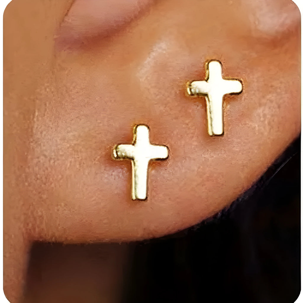 Women's gold bow and silver cross stud earrings geometric fashion jewellery zinc alloy