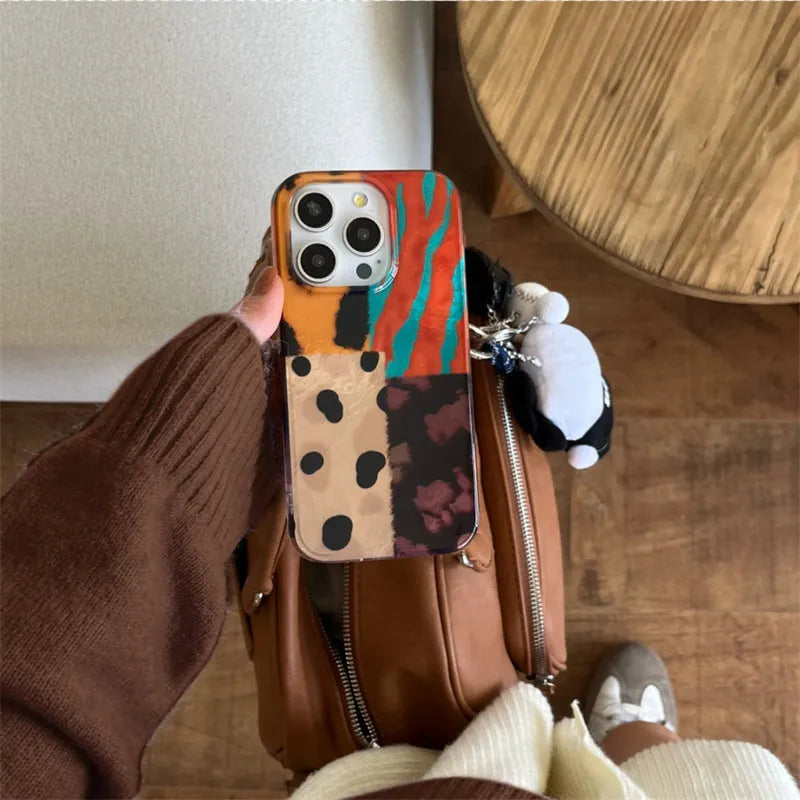 Silicone phone case with coloured mosaic leopard print in gradually varied pink for Apple iPhone