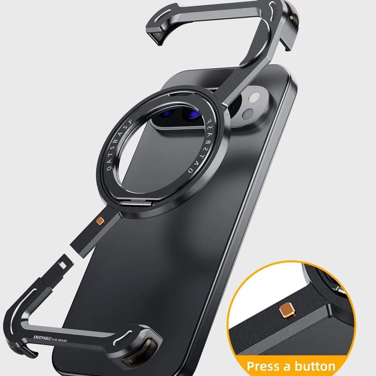 Black metal hollow phone case with rotating bracket and magnetic suction for Pixel 9, 9 Pro and 9 Pro XL