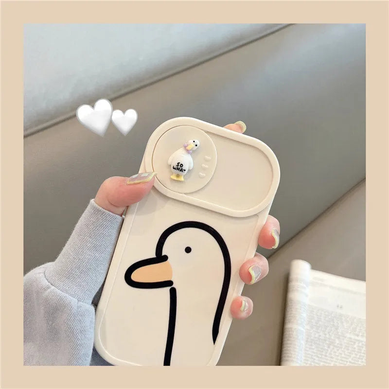 Duck pattern sliding window silicone phone case in white for iPhone models
