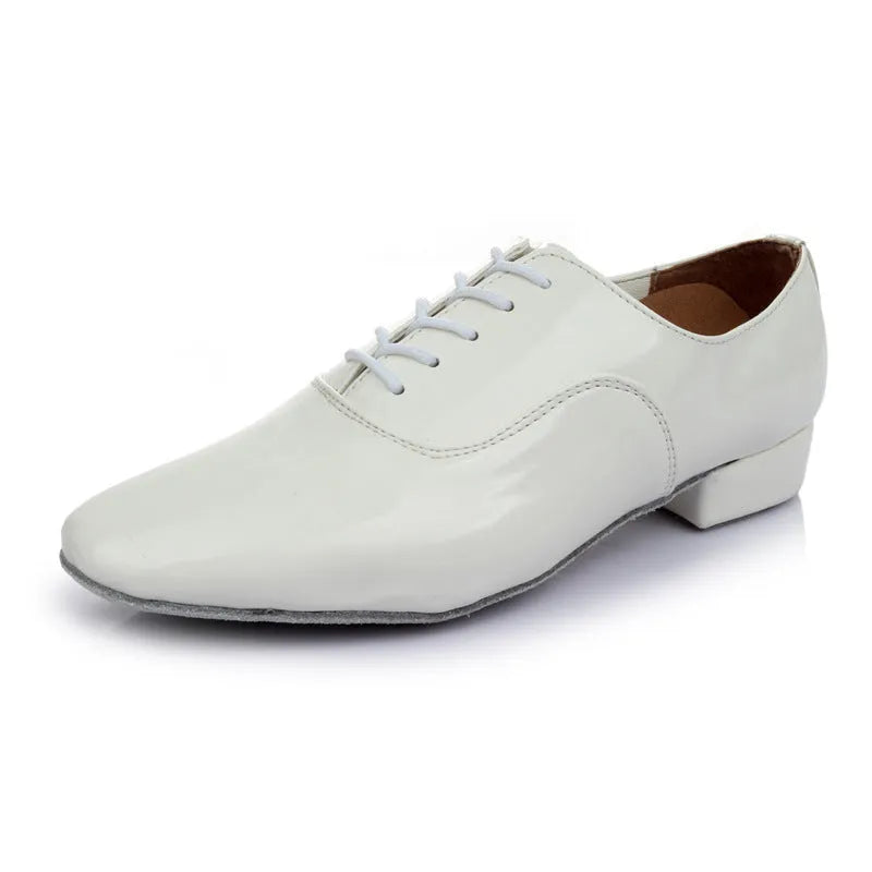Men's black indoor dancing shoes with synthetic leather upper and calf leather sole