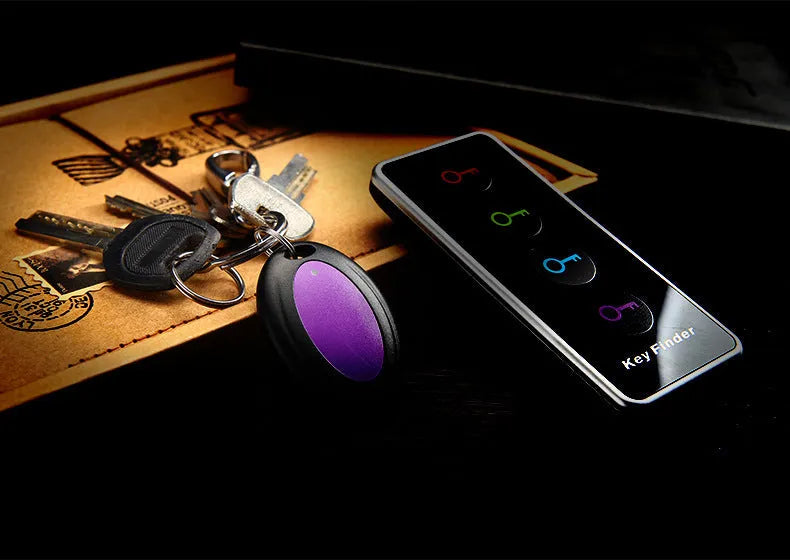 Wireless key locator one-to-four system with black emitter and four receivers, 40 metre range