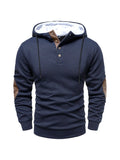 Men's loose hooded casual pullover in dark gray, long sleeves, polyester fibre construction