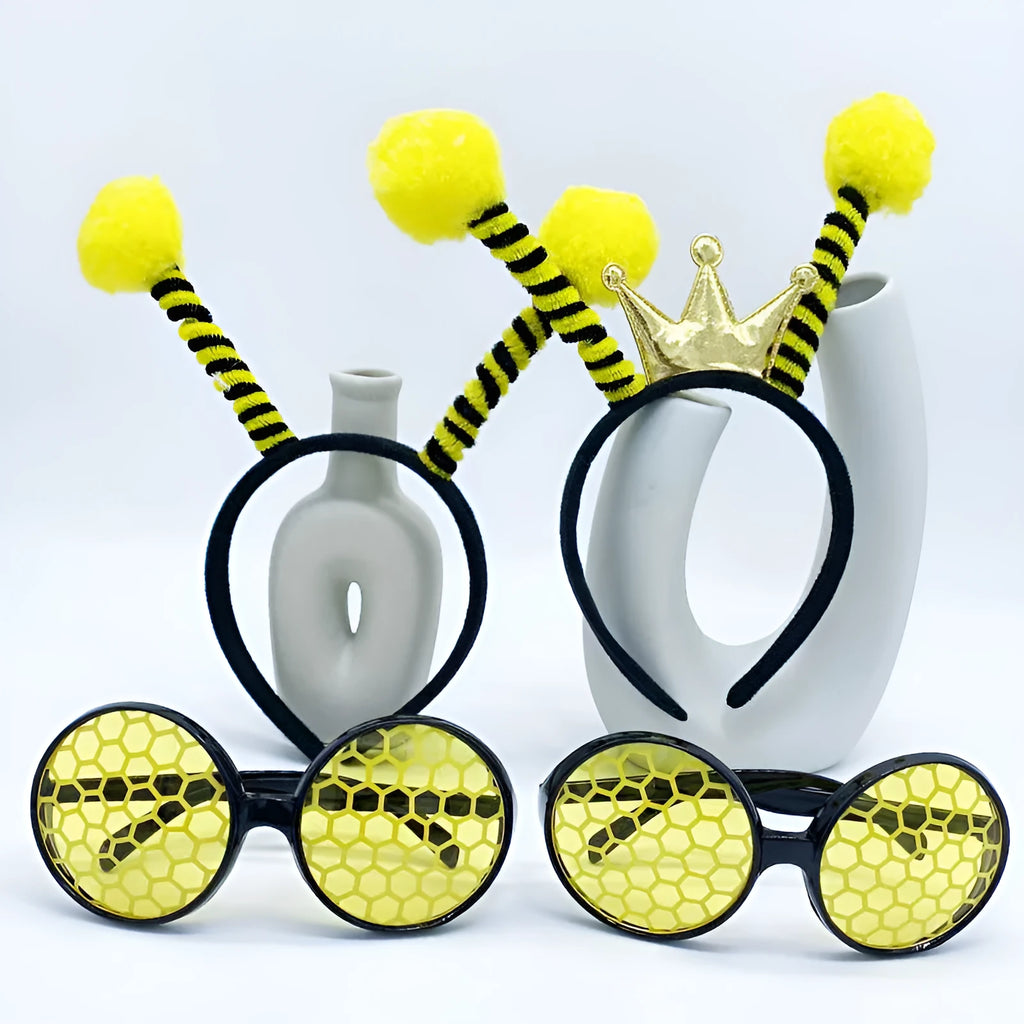 Child's insect costume headband and glasses set for dress-up, showing bee, butterfly, and ladybug themes.