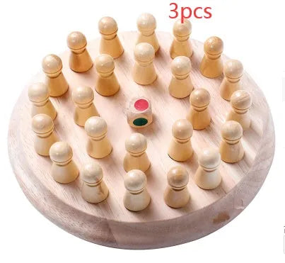 Wooden memory chess game for children with beech wood board and pieces for colour recognition learning