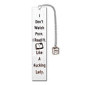 Stainless steel tassel bookmark with detailed lettering, shown in one of five colours.