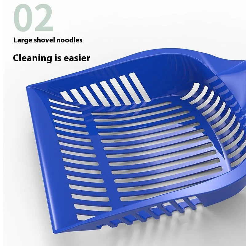 Red plastic cat litter scoop showing small and medium size options for pet toilet cleaning