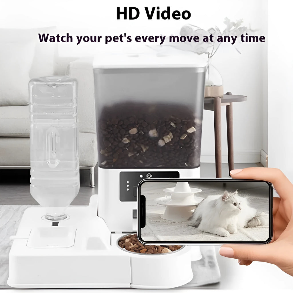 Automatic pet feeder with stainless steel bowl and 5 litre capacity