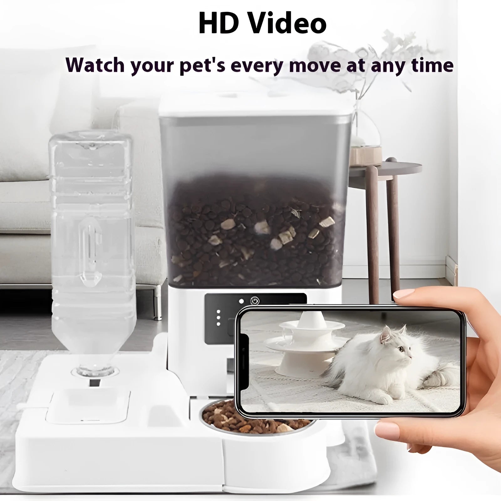 Automatic pet feeder with stainless steel bowl and 5 litre capacity