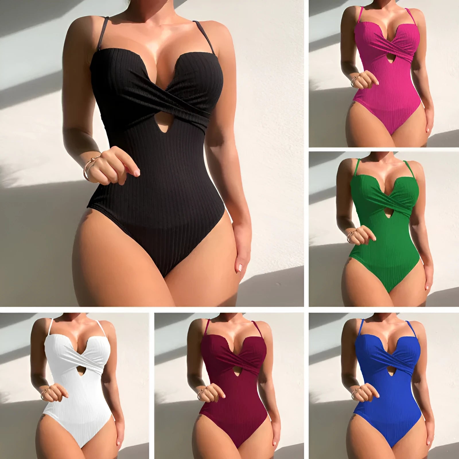 Women's solid colour one-piece swimsuit in polyester fabric