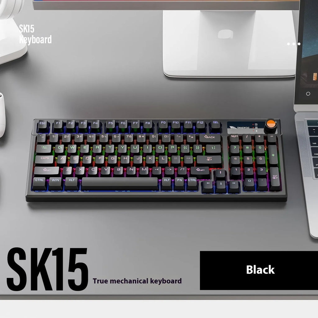 Wired mechanical gaming keyboard with mixed light green switches in autumn water blue colour