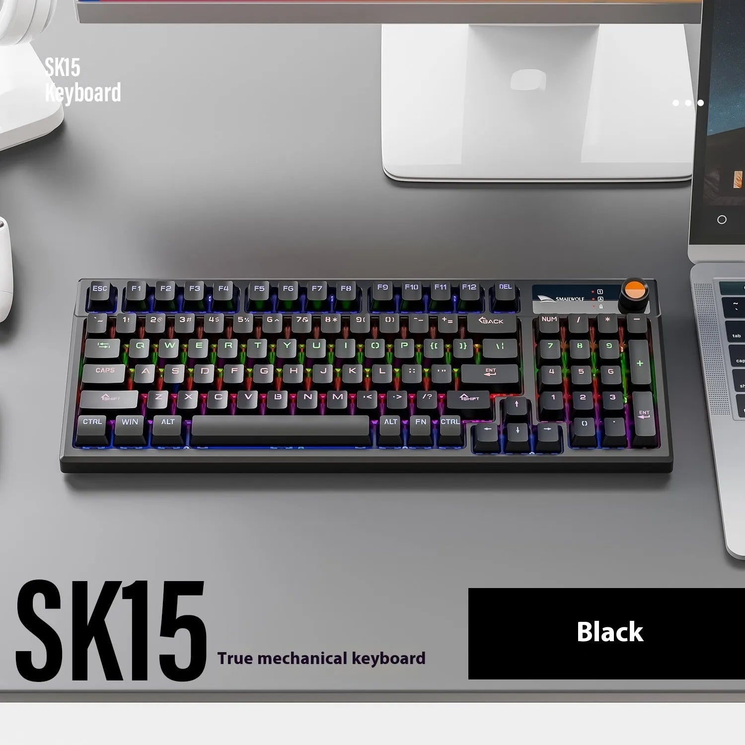 Wired mechanical gaming keyboard with mixed light green switches in autumn water blue colour