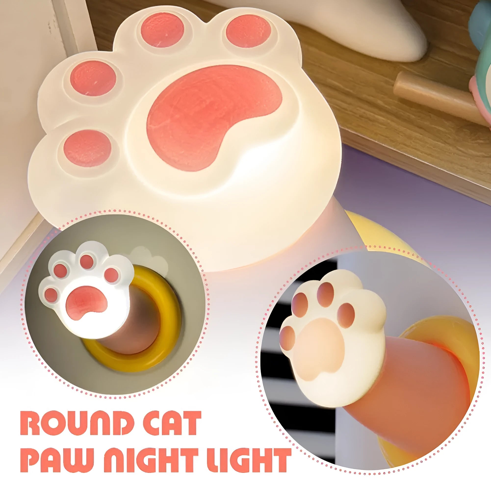 White cat paw shaped rechargeable touch control bedside lamp with suction cup base