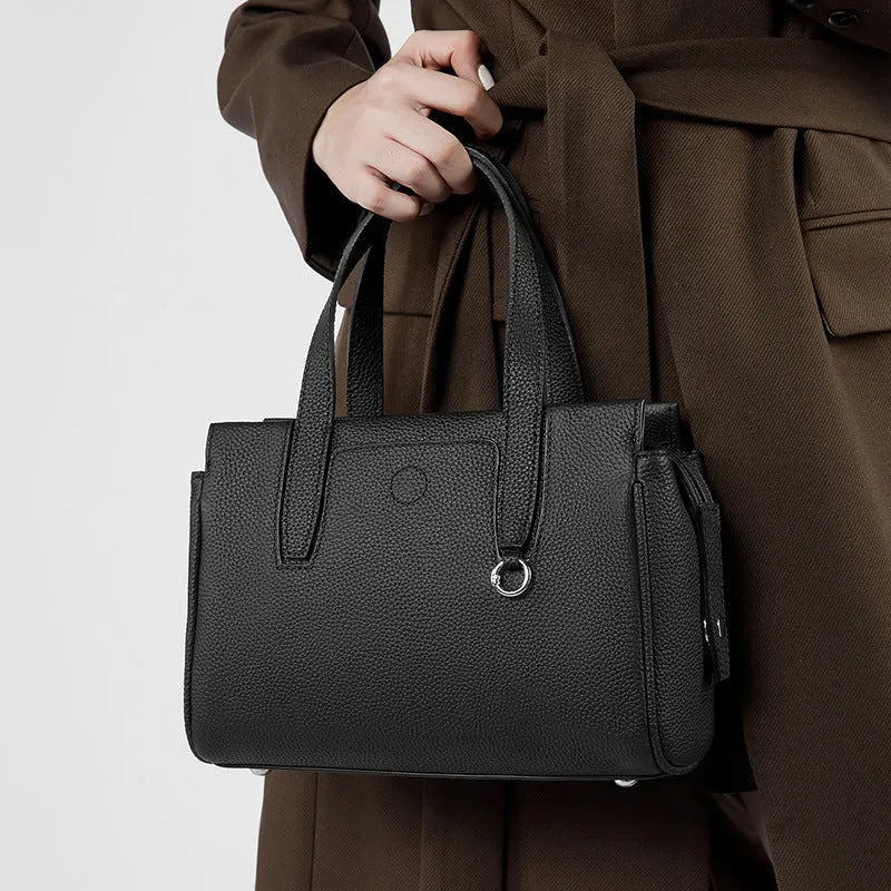 Genuine leather crossbody bag in horizontal square design with adjustable strap