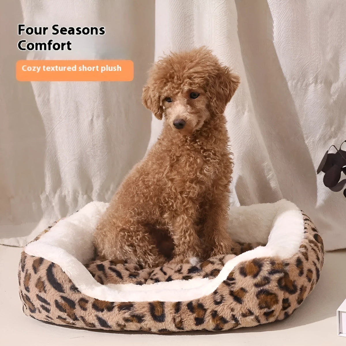 Leopard print cloth cat nest pet bed in brown, purple, or pink, sizes 46x35cm, 60x45cm, 90x60cm